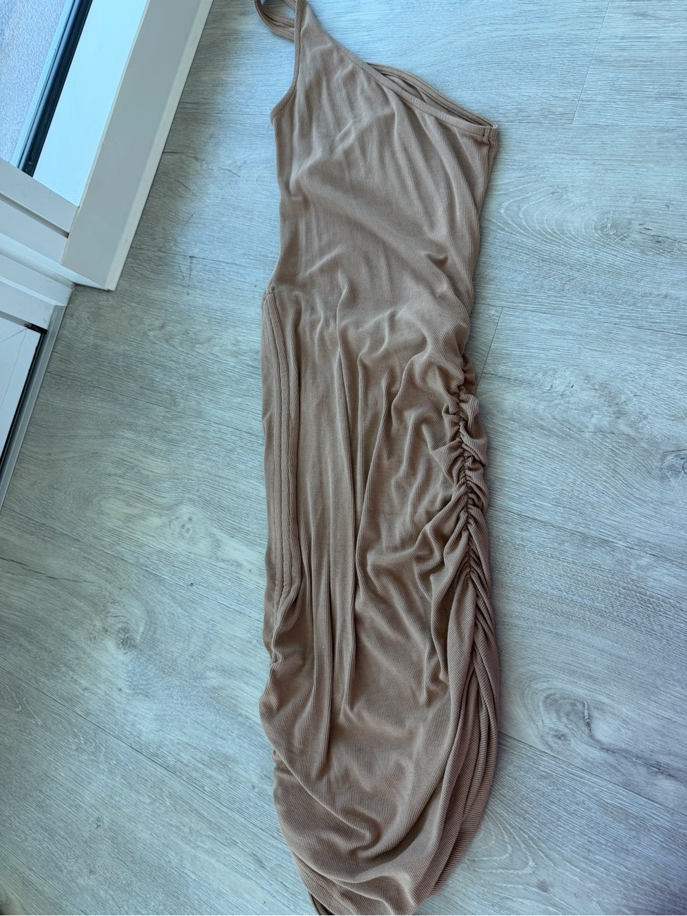 SHEIN Nude One-Shoulder Ruched Midi Dress